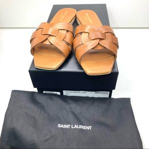Saint Laurent Leather Tribute Mule Flat Sandal 38